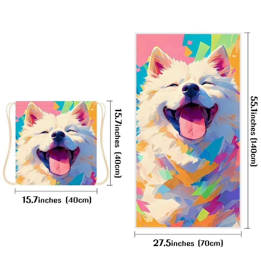 2-in-1 Microfiber Beach Towel with Foldable Storage Bag