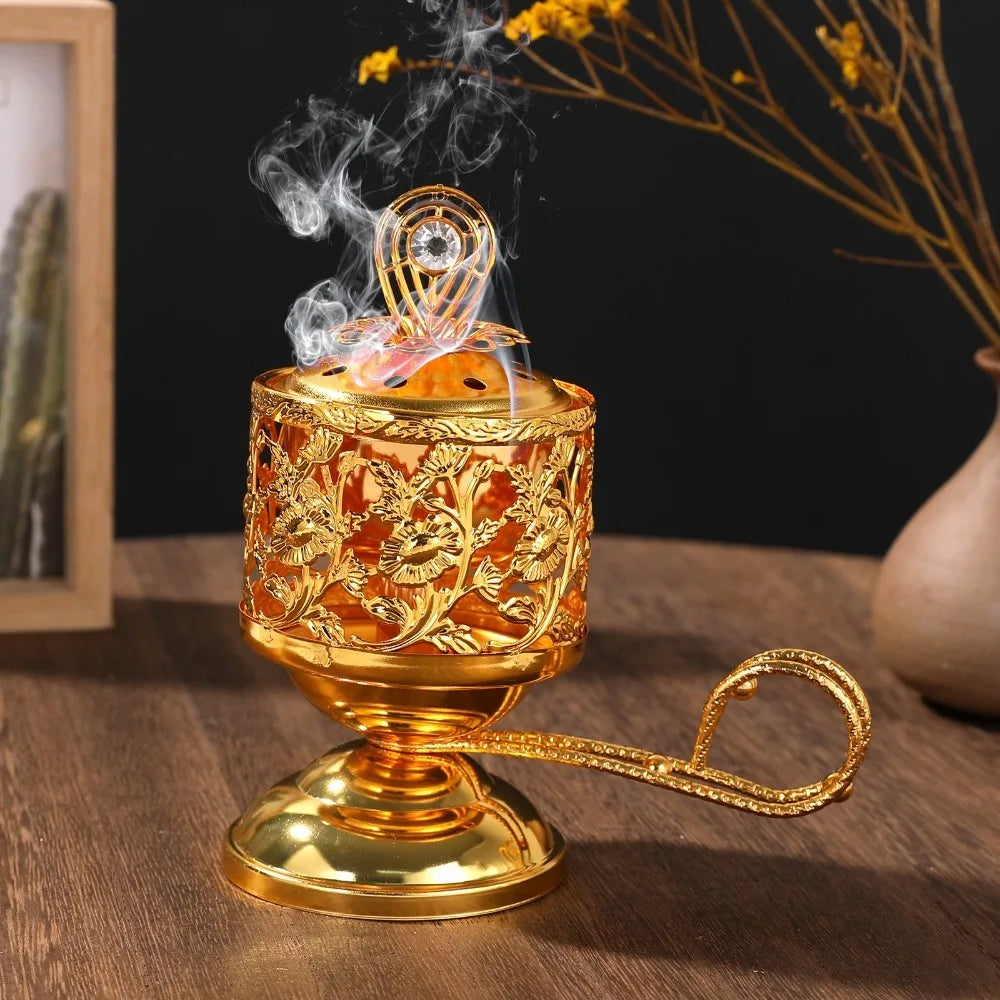 Arabic Handheld Metal Incense Burner Gold Aromatherapy Stove Incense Burner Nixie