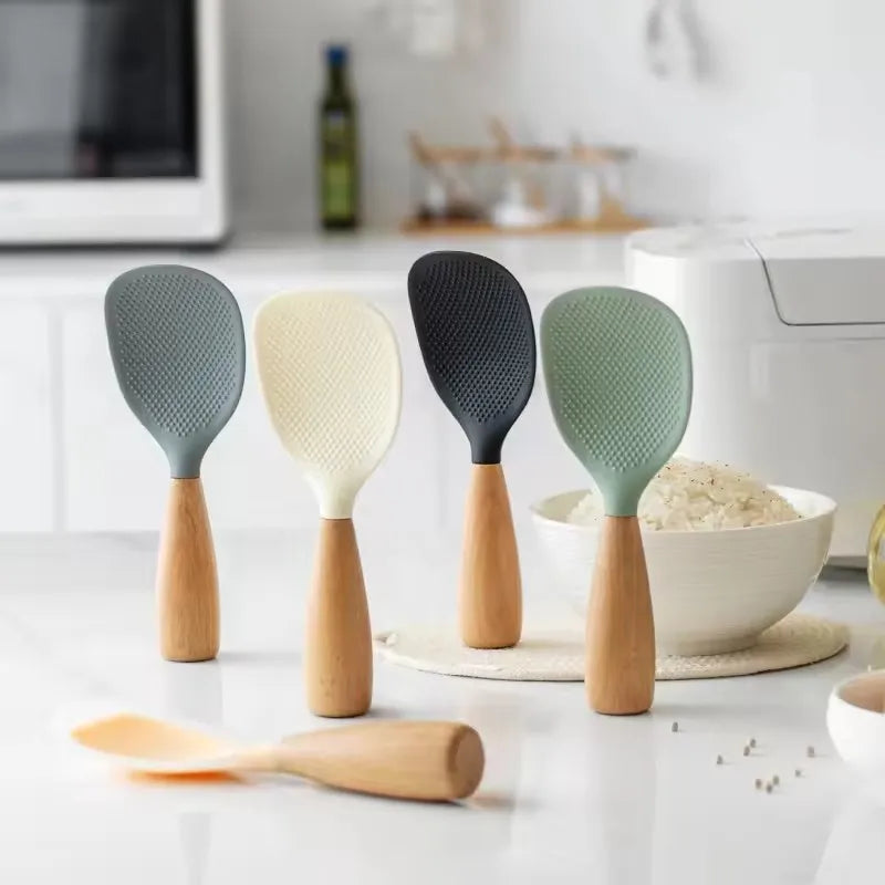Wooden Handle Silicone Rice Spoon – Non-Stick & Heat Resistant Kitchen Utensil Nixie