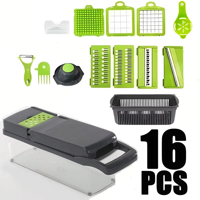 16-Piece Vegetable Chopper Slicer Dicer & Grater Kitchen Set Vegetable Chopper Set Nixie 16 in 1