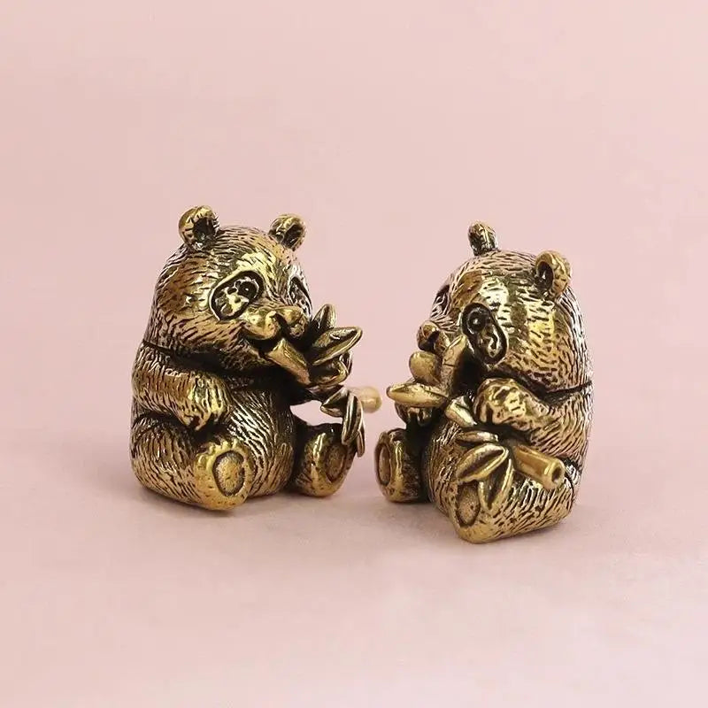 Brass Panda Statue Tea Pet & Desktop Figurine | 1 or 2 Pcs Brass Figurine Statue Nixie
