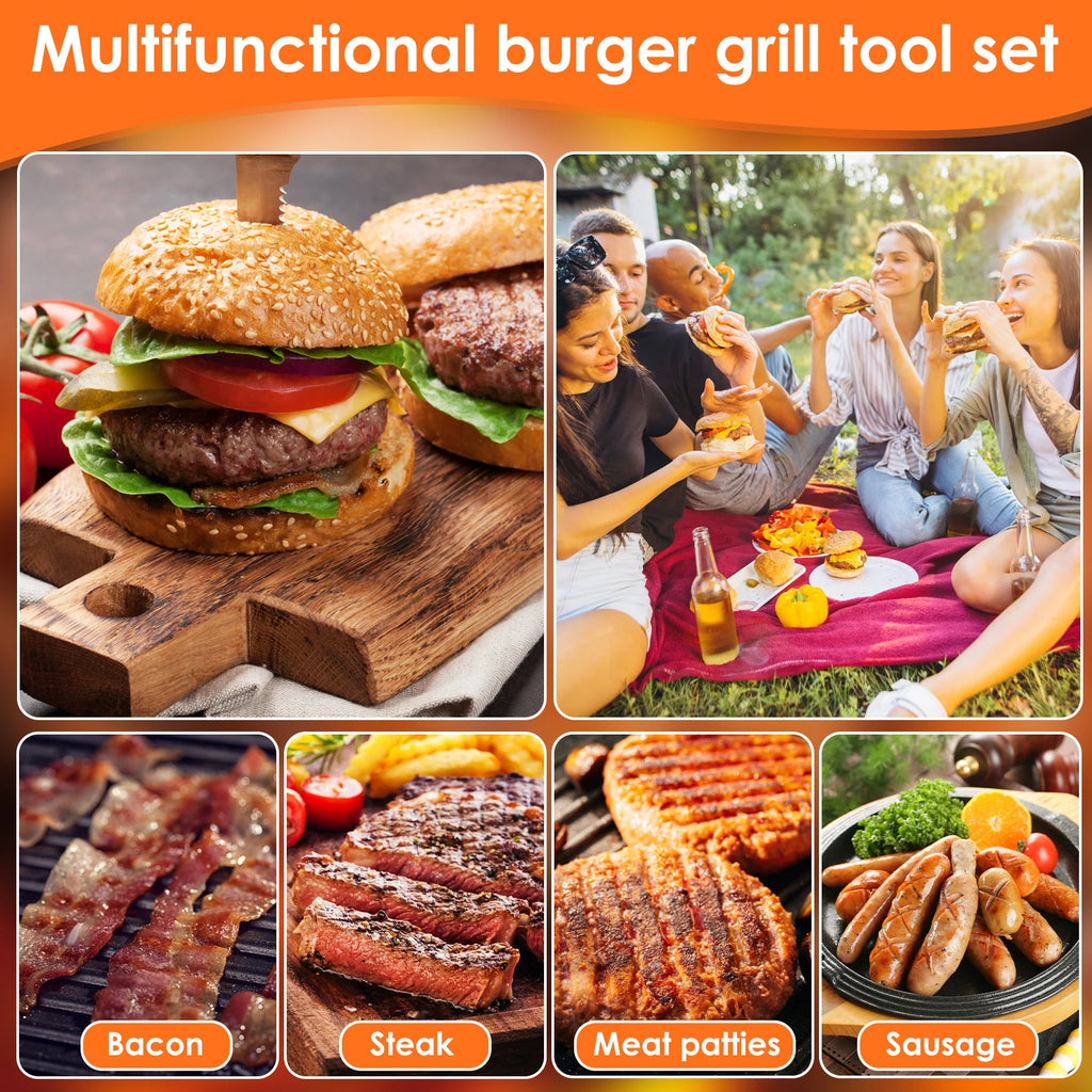 Smash Burger Press Kit – Stainless Steel Press, Spatula & Cover Burger Press Kit Nixie