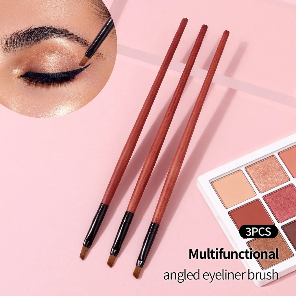 3-Piece Angled Eyeliner & Eyebrow Brush Set – Ultra-Thin Tips Makeup Brush Set Nixie Red