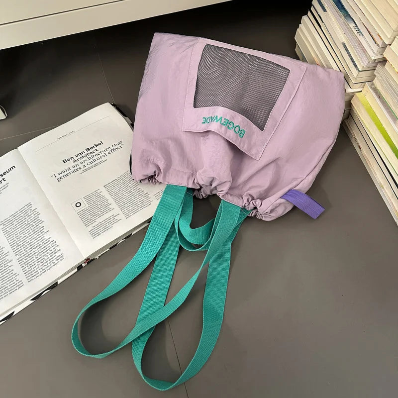Foldable Drawstring Shoulder Bag – Lightweight Nylon Tote Shoulder Tote Bag Nixie