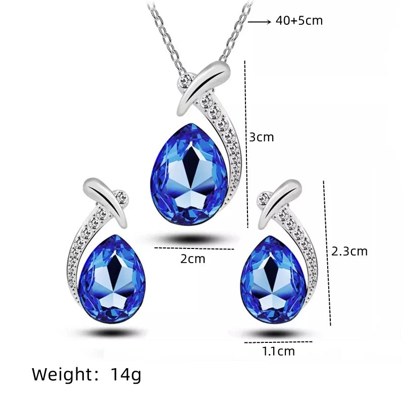 Women's Blue Fish Crystal Necklace & Earrings Jewelry Set Jewelry Set Nixie XL0559 40cm