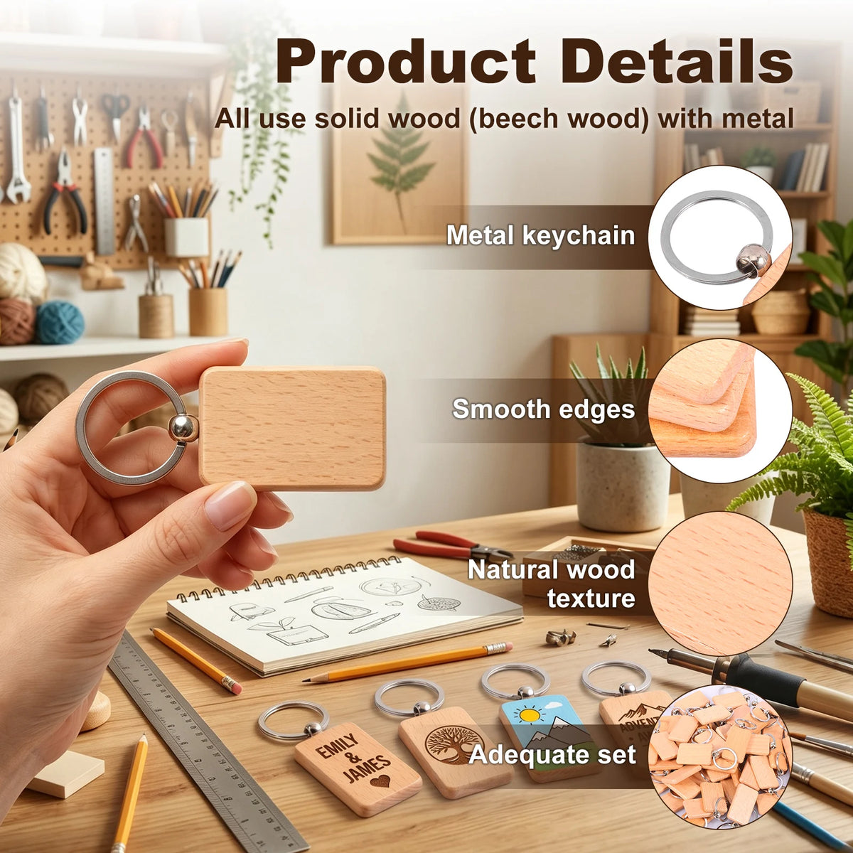 50Pcs Blank Wooden Keychains – Beech Wood DIY Engraving Craft DIY Wood Craft Blanks Nixie