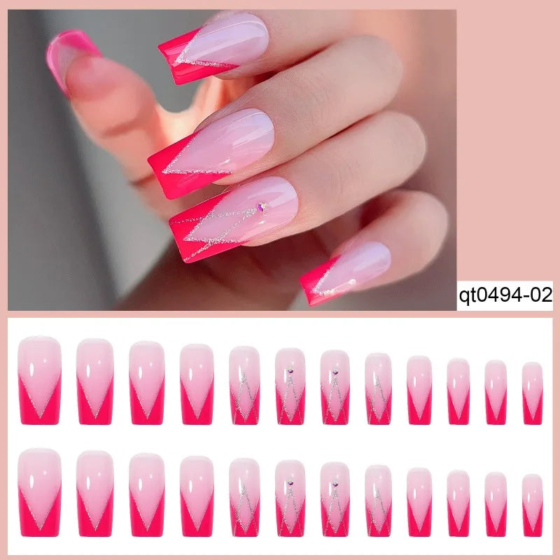 Nixie French Press-On Nails with Rhinestones – 24 Pcs Press-On Nails Nixie