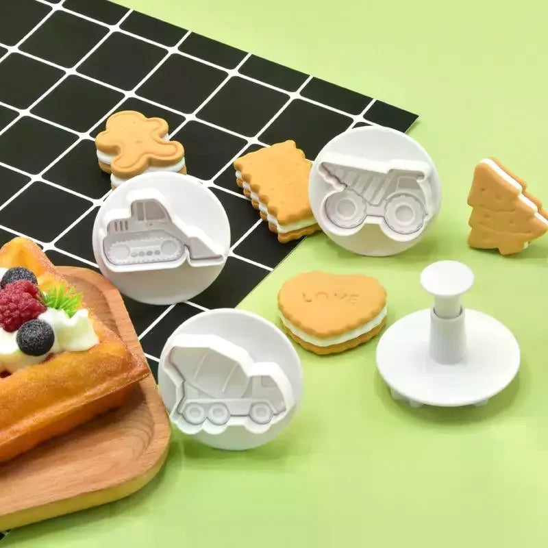 4pcs 3D Vehicle Cookie Cutters – Car, Plane & Train Molds Cookie Cutter Set Nixie
