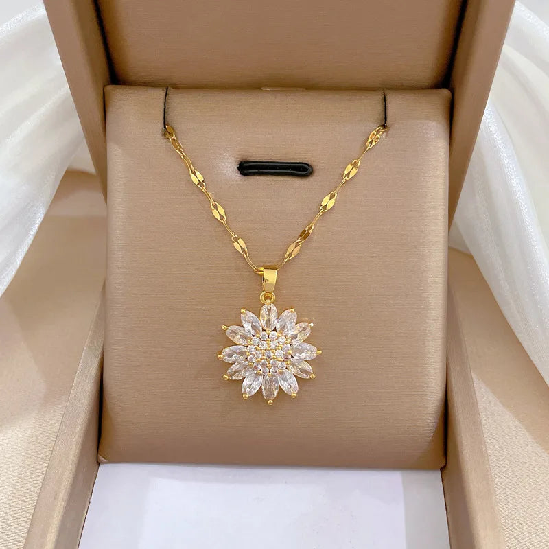 Sunflower Pendant Choker Necklace – Gold Stainless Steel Pendant Necklace Nixie