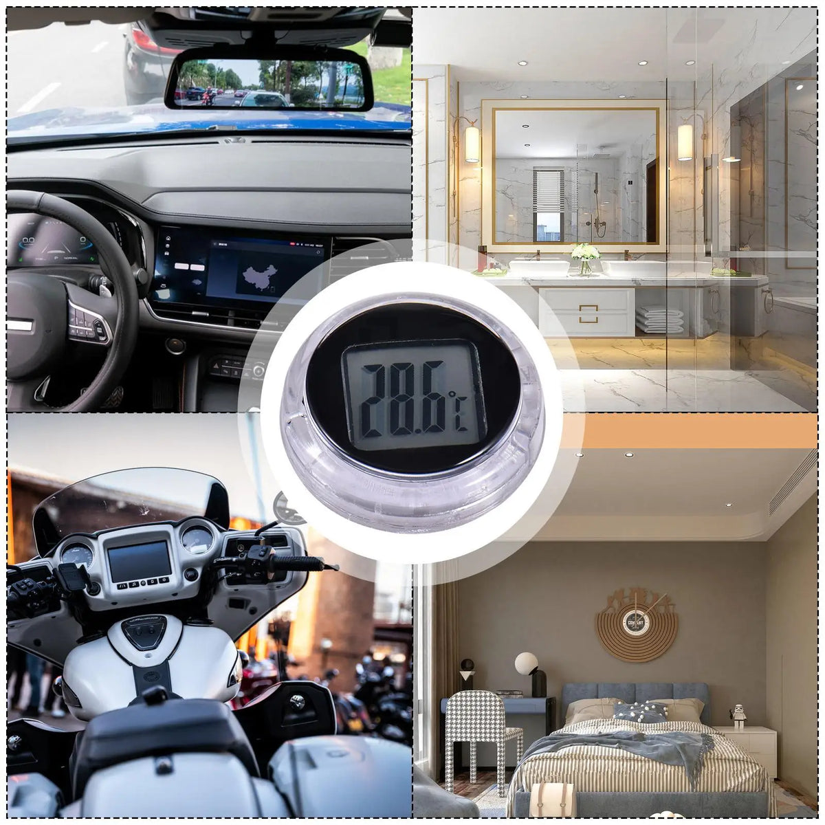 Mini Digital Thermometer Waterproof Self-Adhesive Motorcycle