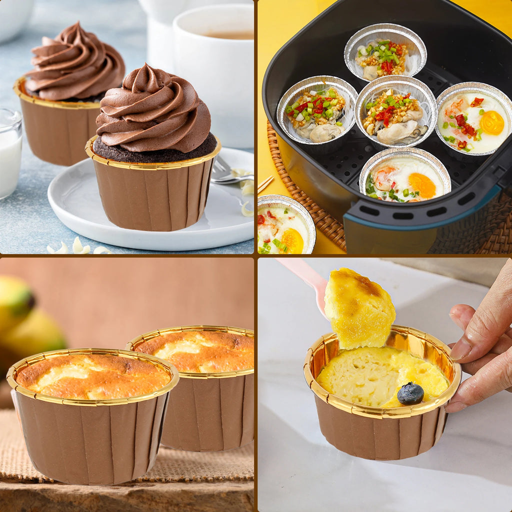 50Pcs Foil Cupcake Liners with Lids – Muffin Baking Cups Cupcake Baking Liners Nixie