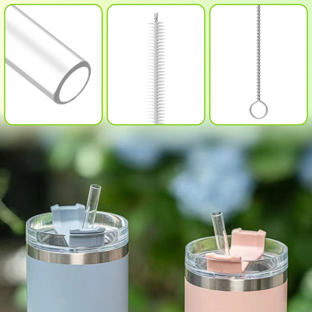 BPA-Free Reusable Plastic Straws 7-Piece Set with Brush
