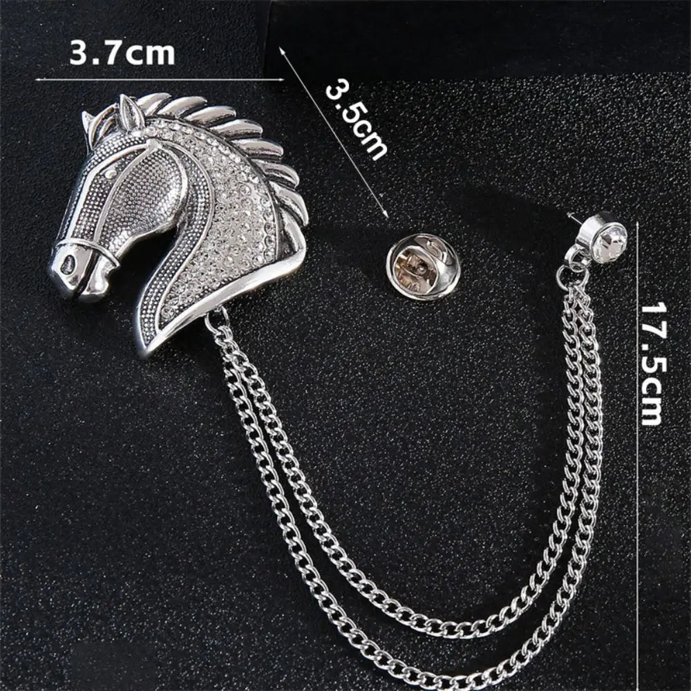Vintage Horse Head Brooch with Chain | Zinc Alloy Animal Pin Animal Brooch Pin Nixie