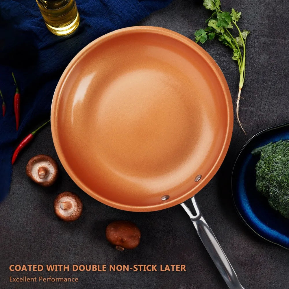 Non-Stick Copper Color Frying Pan | Skillet for Eggs & Steaks Non-Stick Skillet Nixie