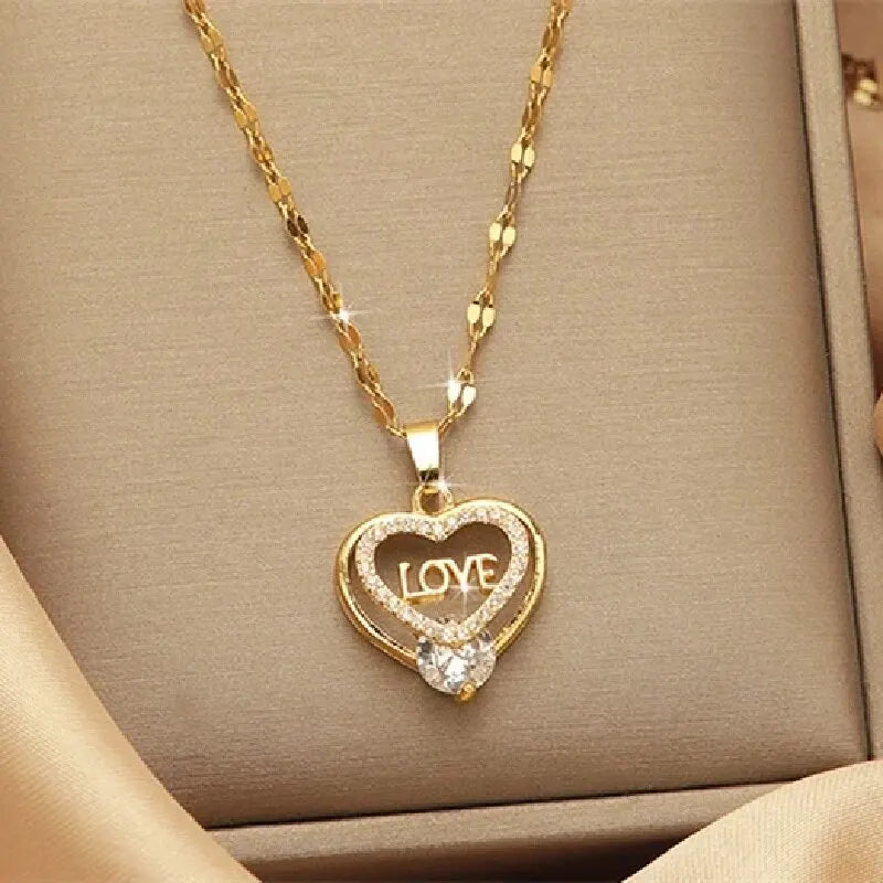 Gold Plated Heart Pendant Necklace – Copper & Stainless Steel