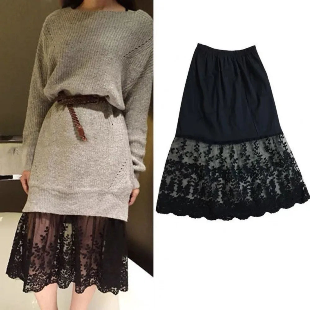 Women's Lace A-Line Petticoat Skirt – Elastic Waist, Knee Length Lace Petticoat Skirt Nixie