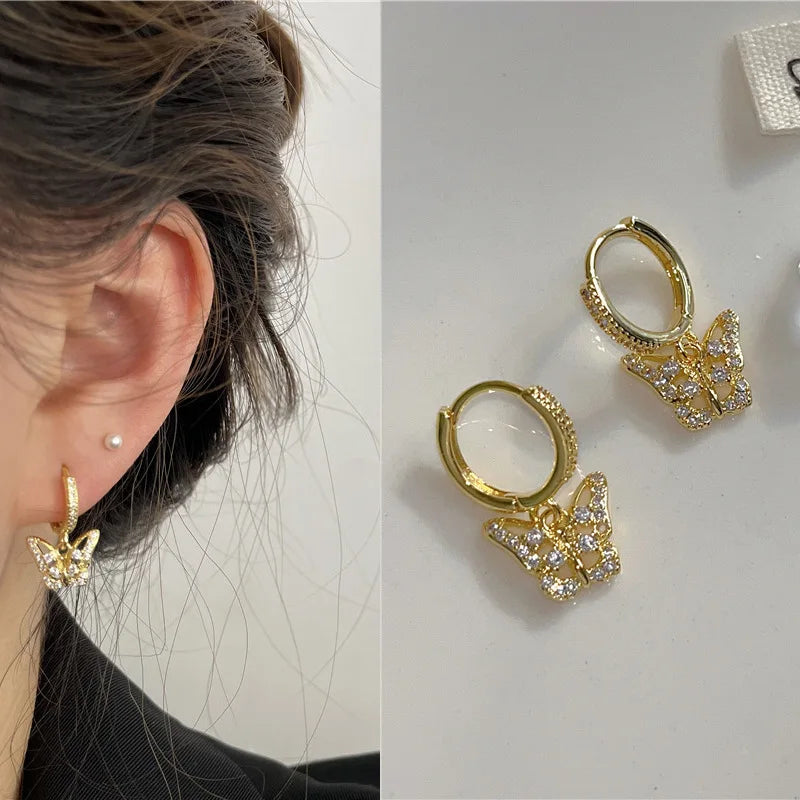 Sparkling Zircon Hoop Drop Earrings – 14K Gold Plated Women Drop Hoop Earrings Nixie