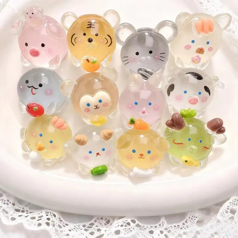 Glow in the Dark Chinese Zodiac 3D Resin Figures – Set of 12 Resin Craft Figures Nixie