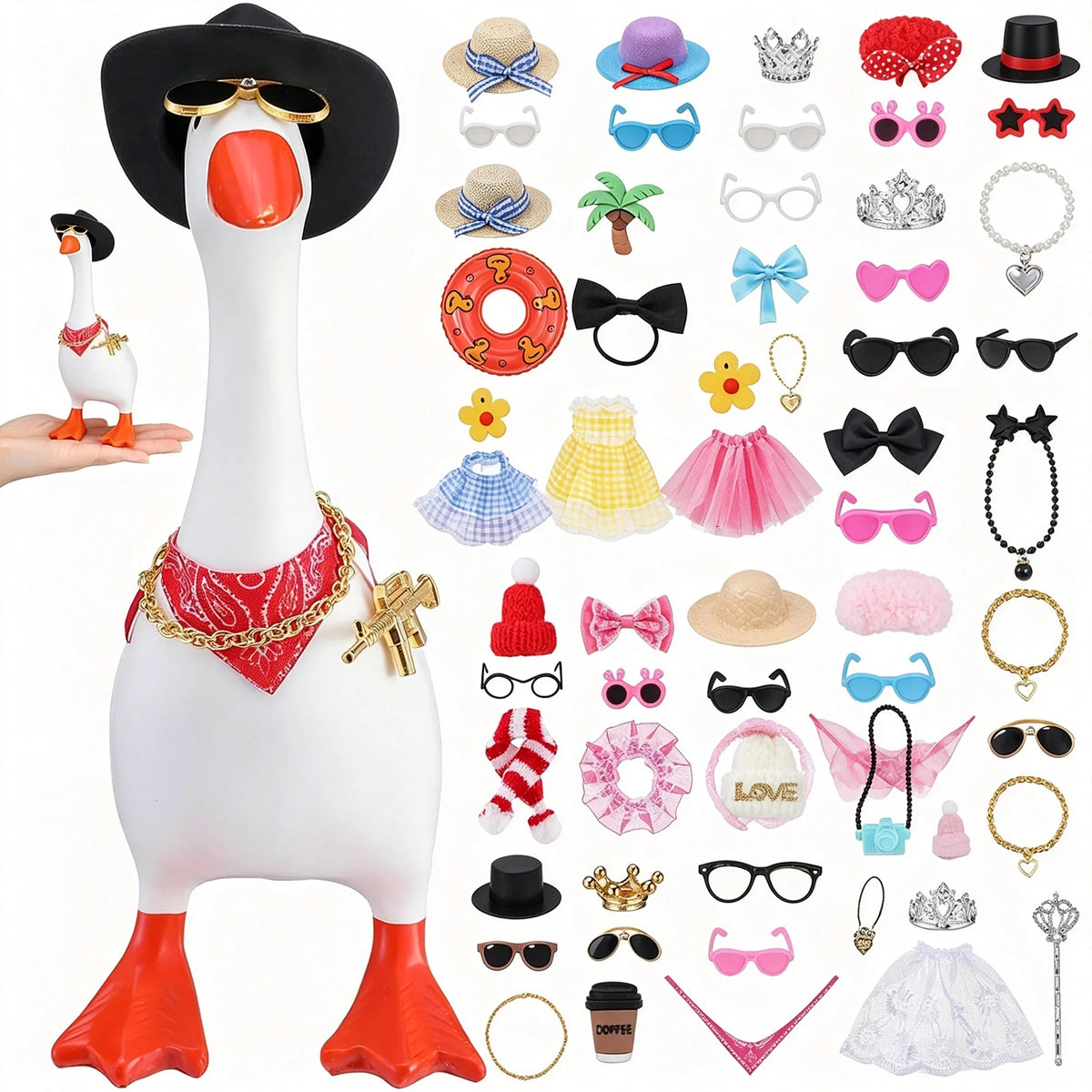 18-Set Mini Desk Goose Outfits – Hats, Glasses & Accessories Desk Figurine Accessories Nixie