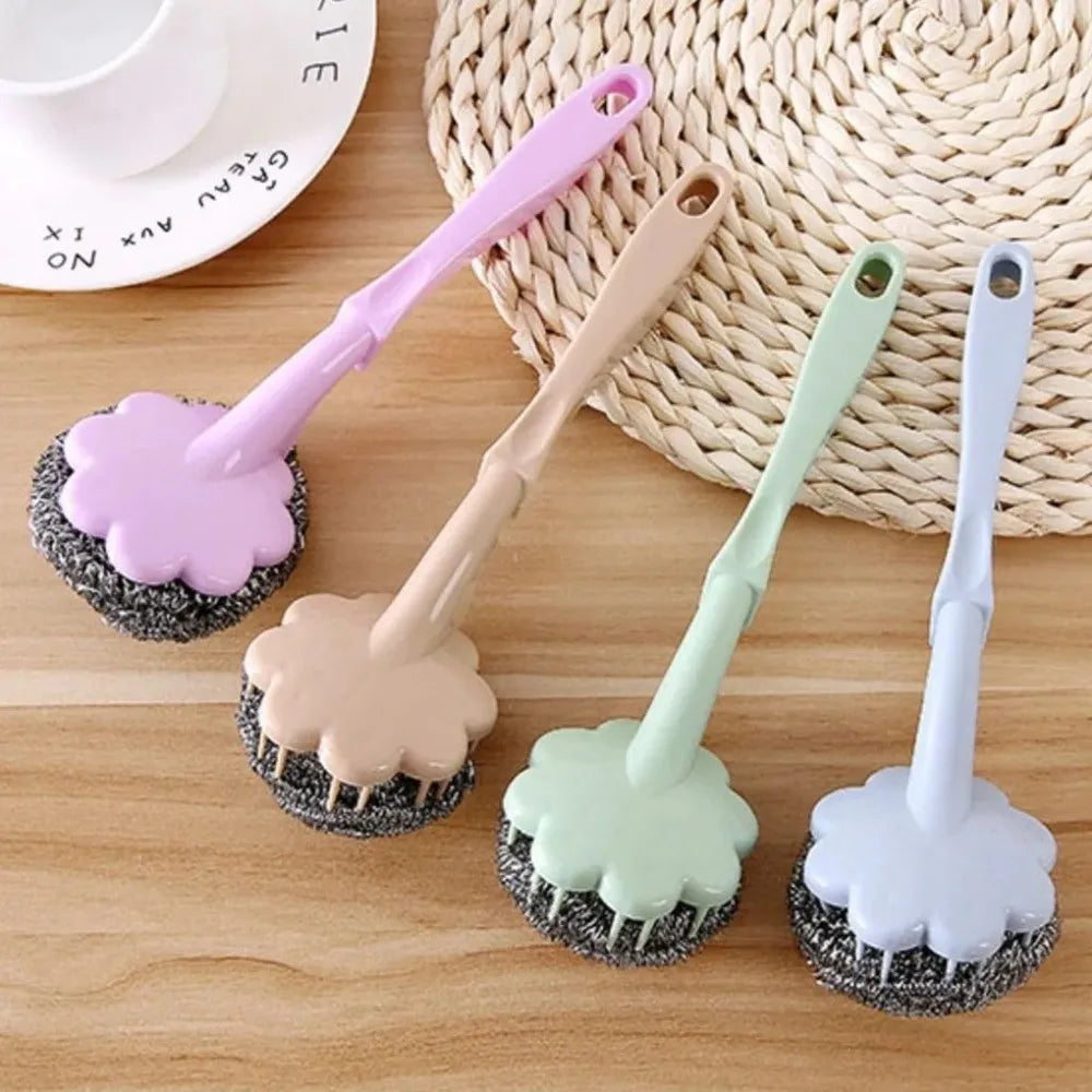 Long Handle Steel Wire Pot Scrubber Brush | Kitchen Cleaner