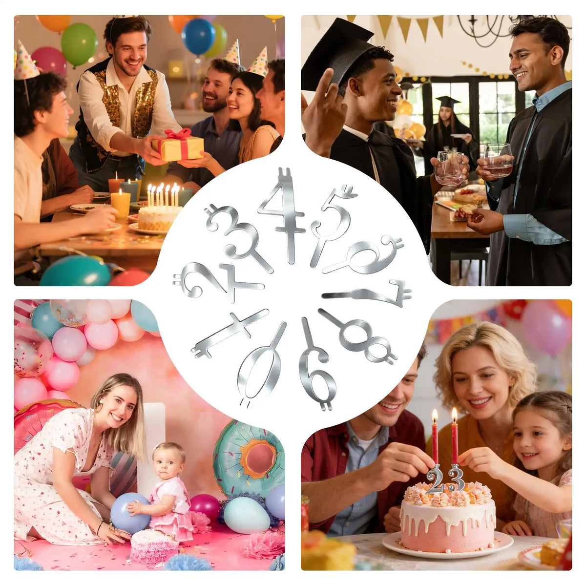 Reusable Number Cake Candle Holder Set – Digits 0–9 Topper Cake Candle Holder Nixie