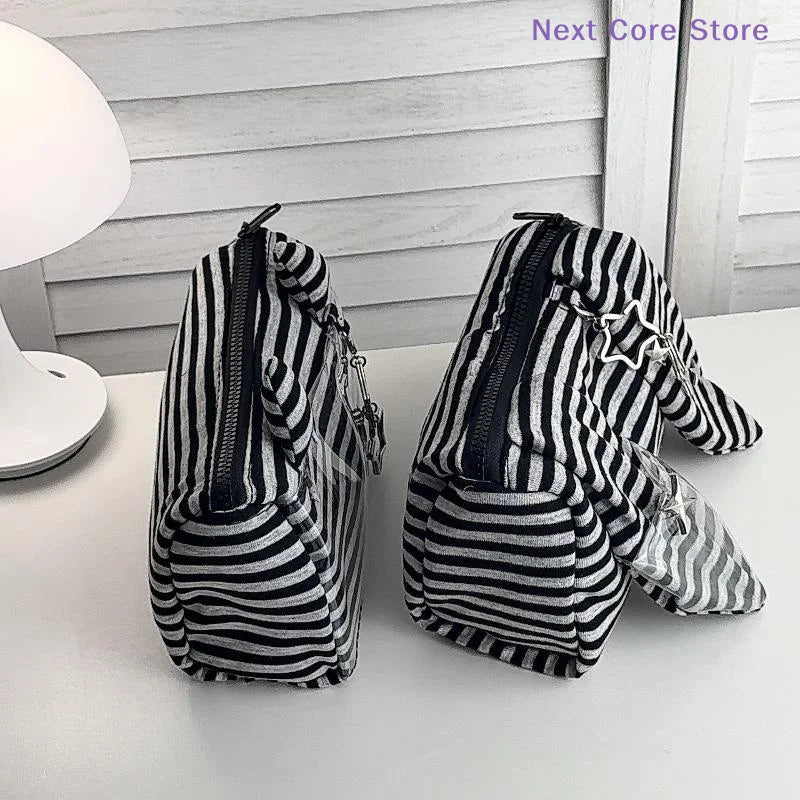 Striped Devil Horn Pencil Case Large Capacity Pouch 2-Pack Pencil Case Pouch Nixie
