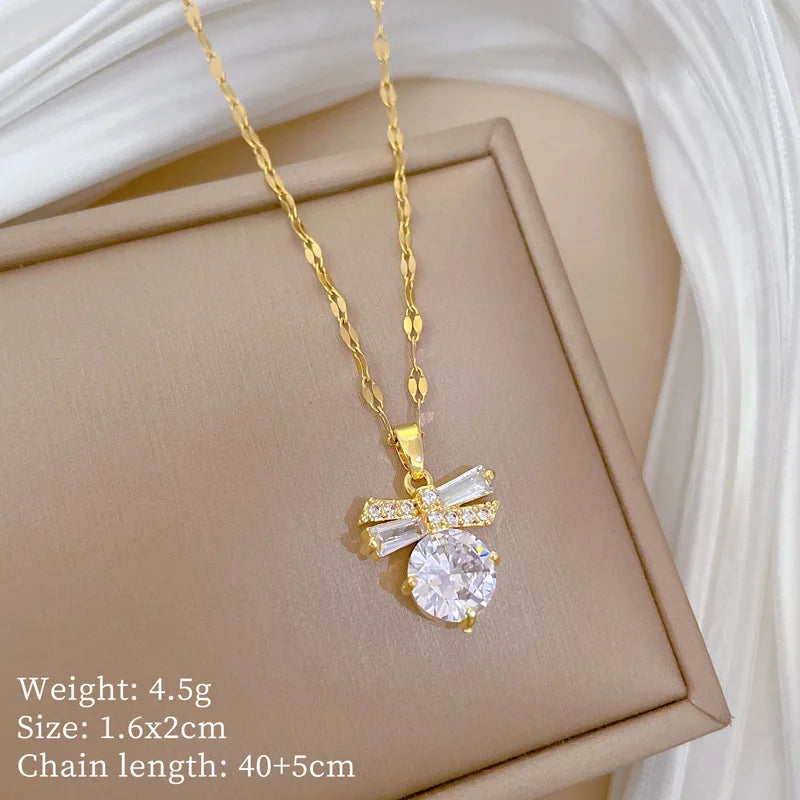 Geometric Bowknot Pendant Necklace – Gold Copper & Steel Pendant Necklace Nixie XL2606-416