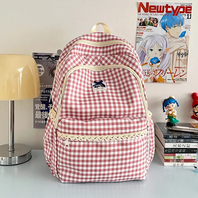 Japanese Color-Block Lightweight Backpack for Students & Travel Lightweight Backpack Nixie Pink Large