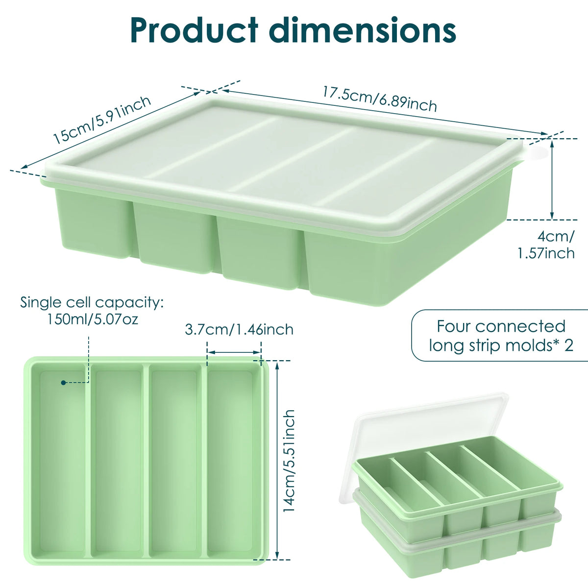 2Pcs Silicone Freezer Mold with Lid – Stackable Food Tray Silicone Freezer Mold Nixie