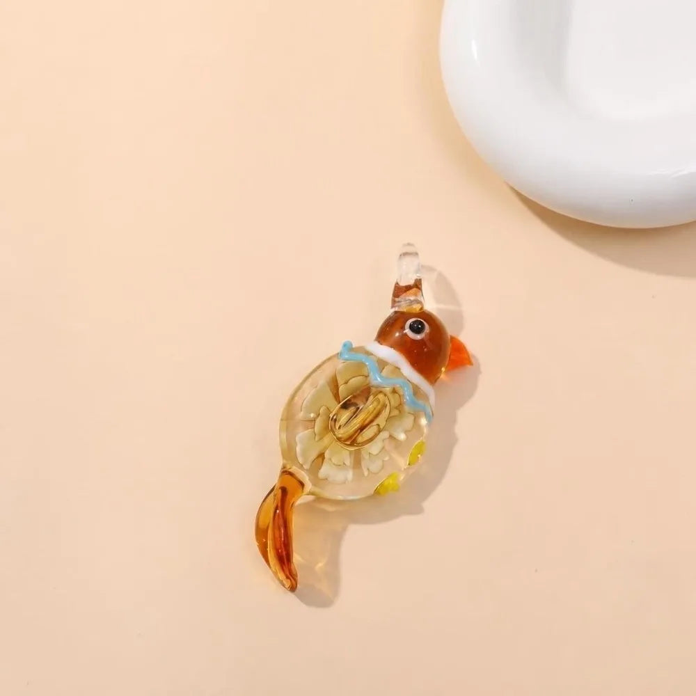 Handmade Murano Glass Bird & Flower Pendant – Multicolor Glass Jewelry Pendant Nixie Coffee