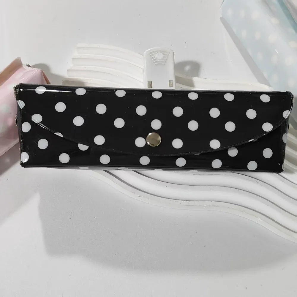 PVC Polka Dot Pencil Case Snap-Button Pen Pouch School & Office