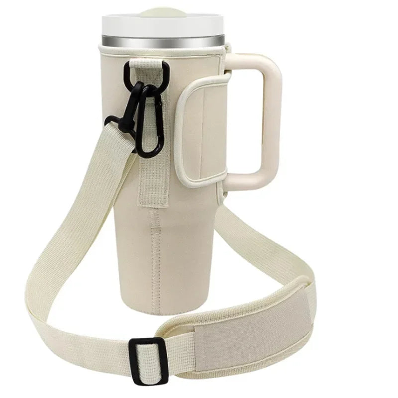 40oz Tumbler Shoulder Strap Carrier Bag | Foldable Cup Sleeve Water Bottle Carrier Nixie white