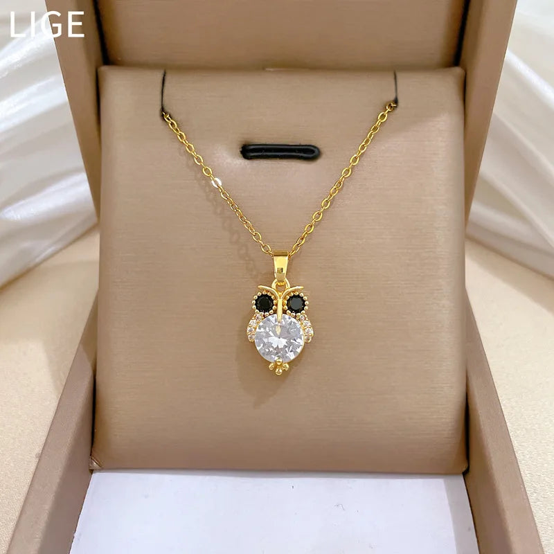 Women's Gold Owl Pendant Necklace – Copper & Stainless Steel Pendant Necklace Nixie