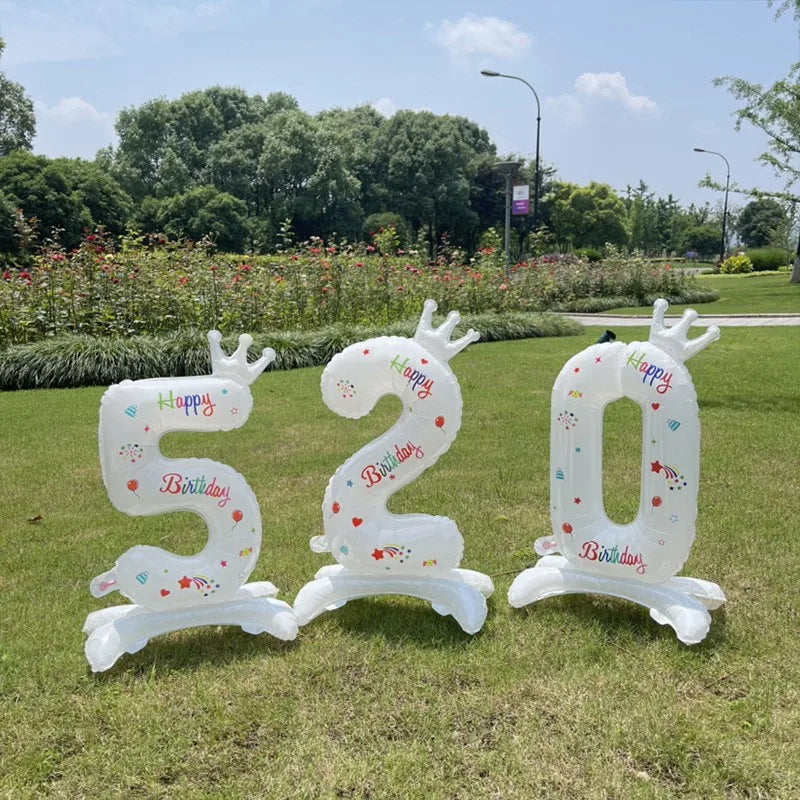 32" White Crown Number Foil Balloon – Birthday Party Decor Party Balloon Nixie