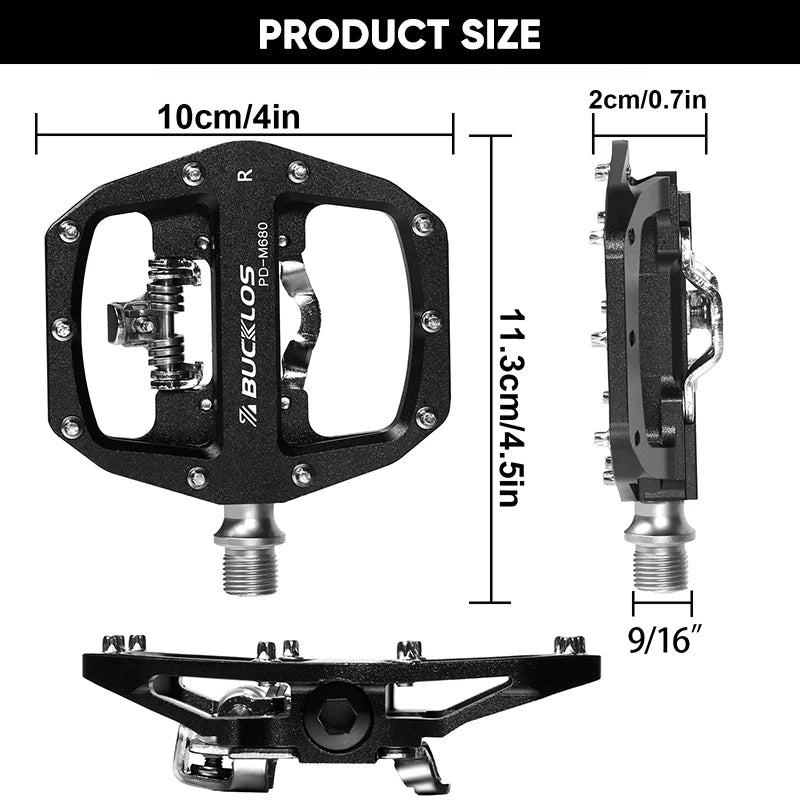 BUCKLOS Dual Function MTB Pedals – Flat & SPD Clipless
