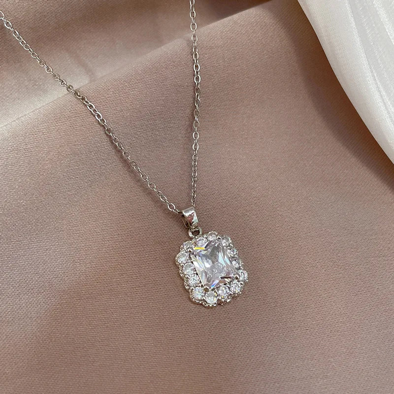 Women's Square Pendant Choker Necklace | Stainless Steel & Zircon Pendant Choker Necklace Nixie