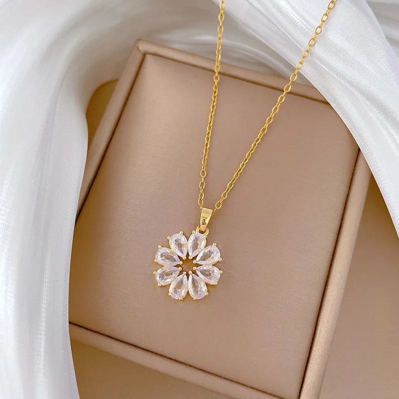 Floral Pendant Necklace Gold Stainless Steel Choker Women Pendant Necklace Nixie