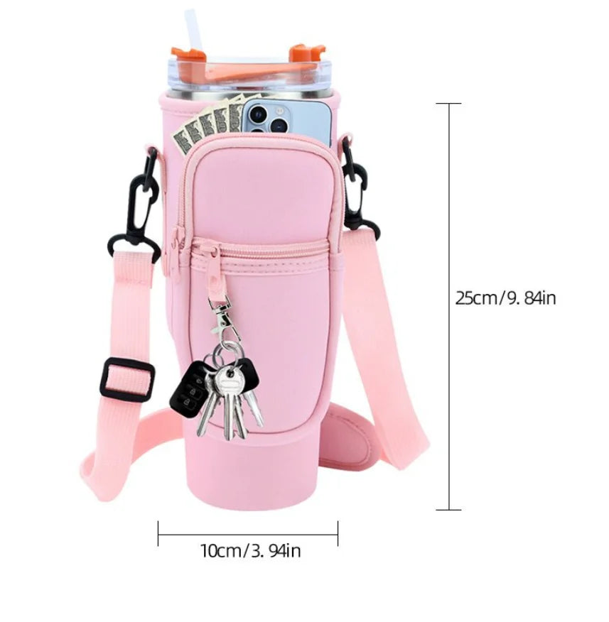 40oz Neoprene Water Bottle Carrier Bag with Shoulder Strap Bottle Carrier Bag Nixie pink