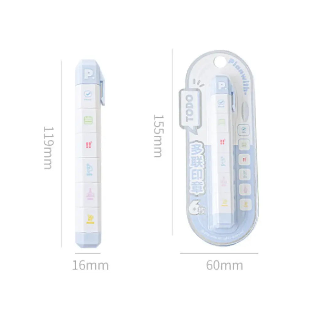 Cartoon Journal Stamp Pen – 6 Pattern Self-Ink Diary Seal Self-Ink Stamp Pen Nixie