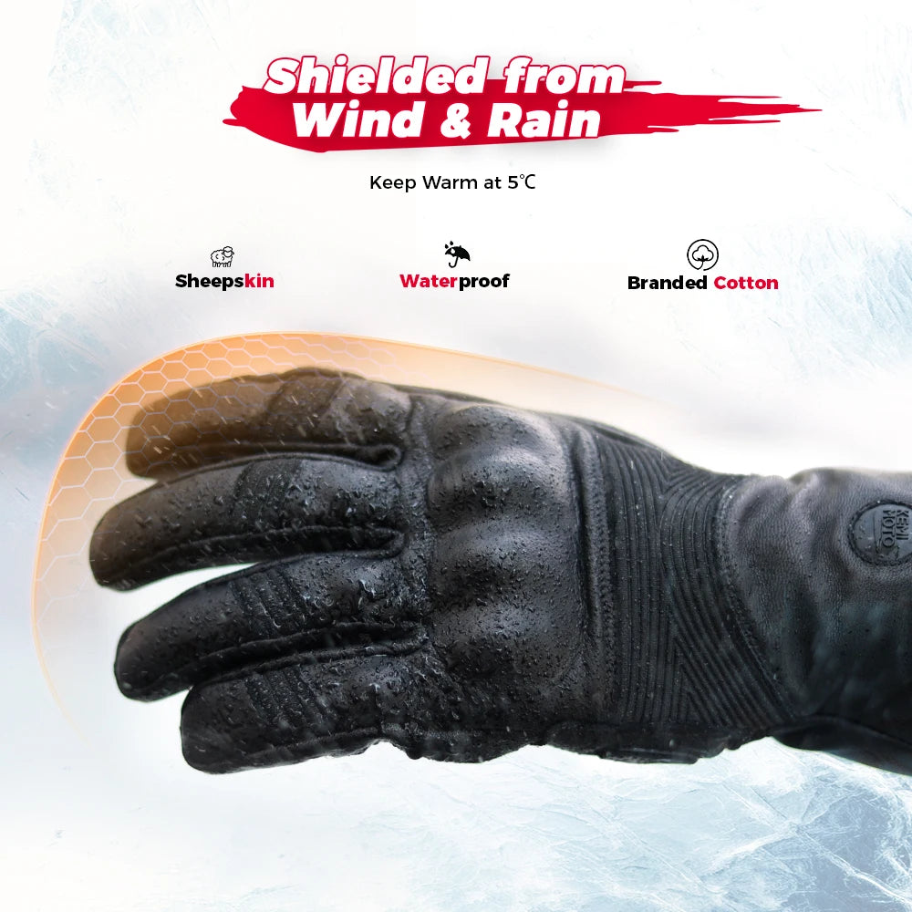 KEMIMOTO Winter Leather Motorcycle Gloves – Waterproof Motorcycle Gloves Nixie