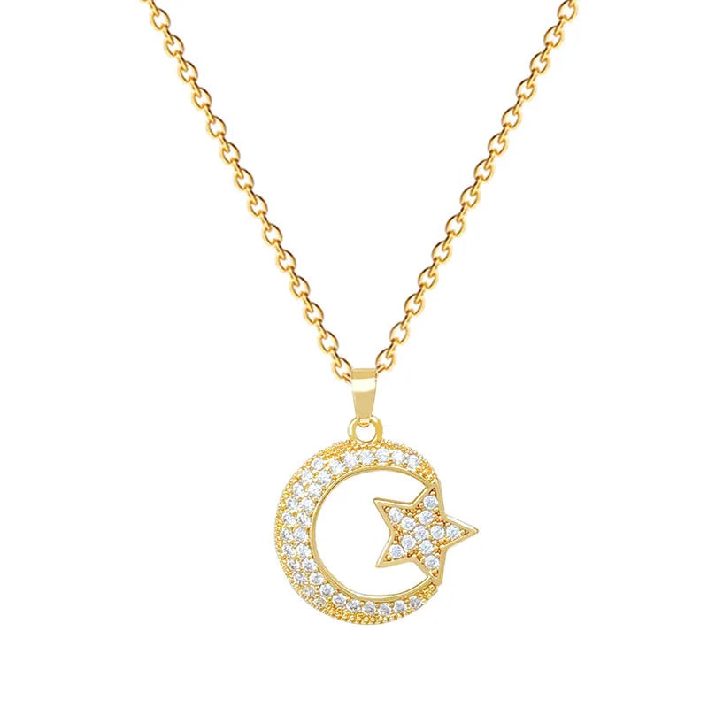 Star Moon Pendant Gold Choker Necklace for Women | Nixie Pendant Necklace Nixie