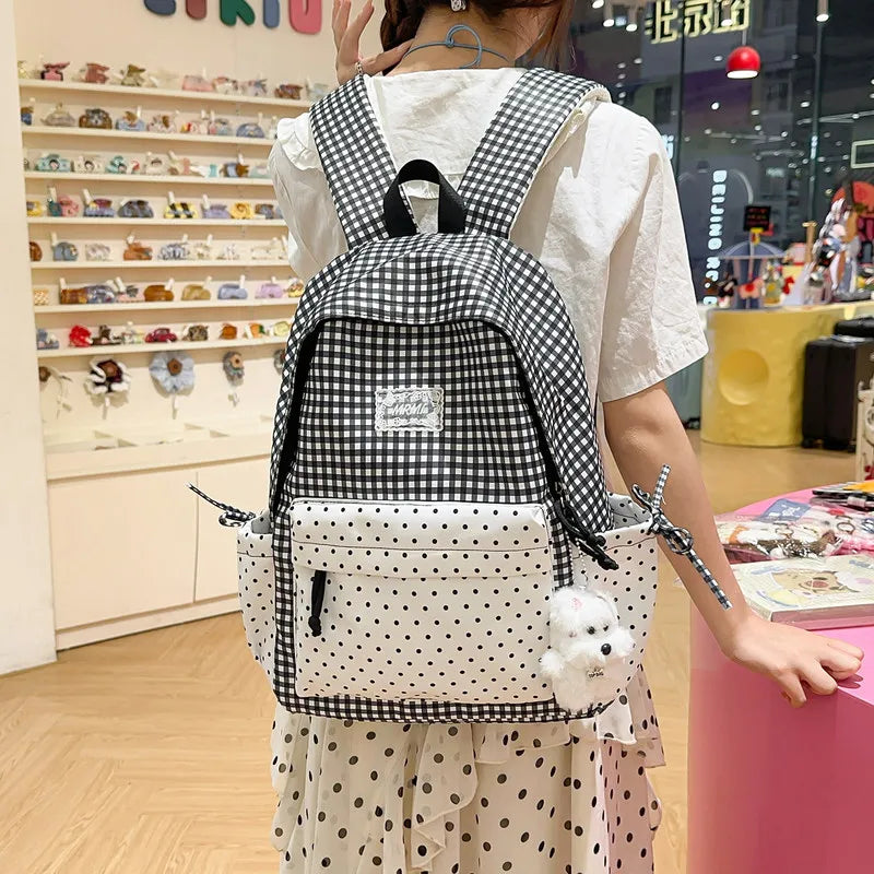 Korean Style Retro Plaid Girls School Backpack – Lightweight School Backpack Nixie