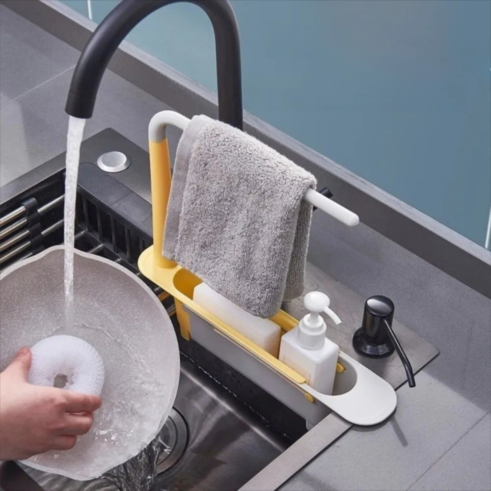 Expandable Kitchen Sink Organizer with Drainer Basket & Towel Rack Sink Shelf Organizer Nixie