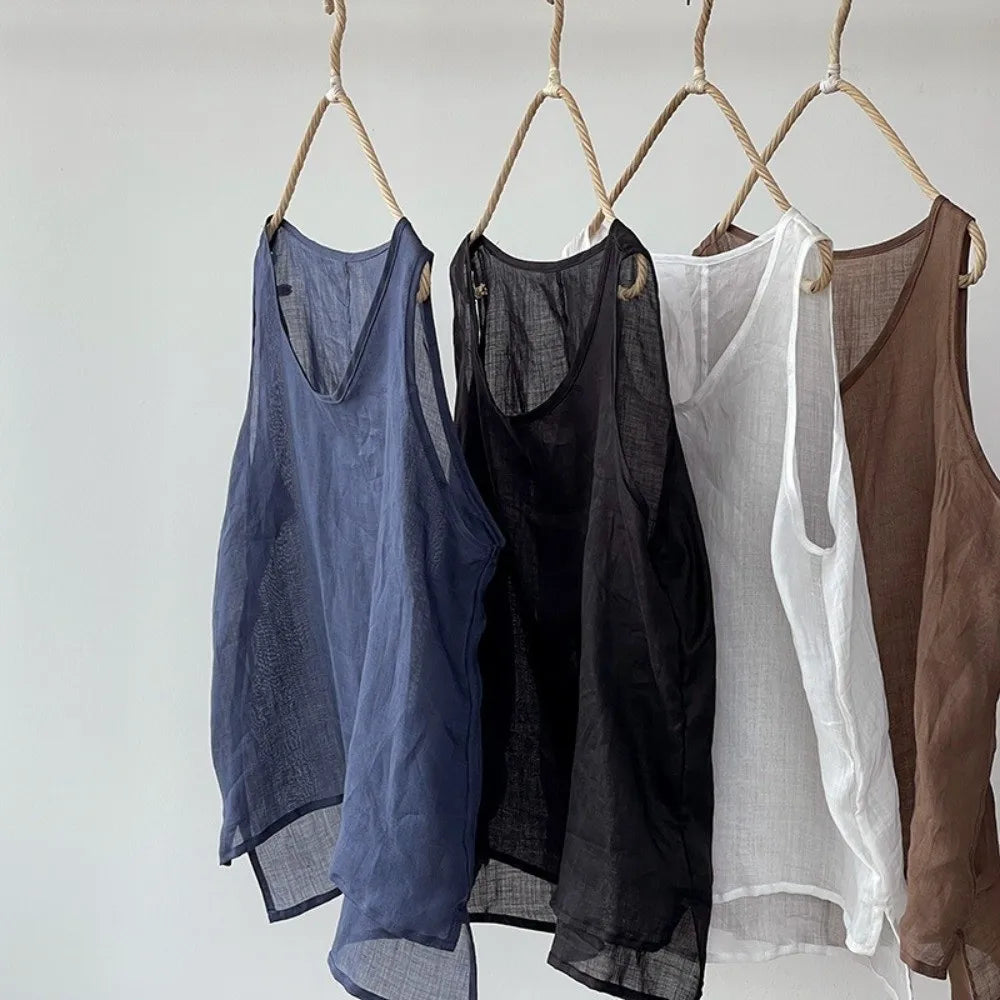 Women's Cotton Linen Sleeveless Vest – Loose Fit Tank Top Women's Tank Top Nixie