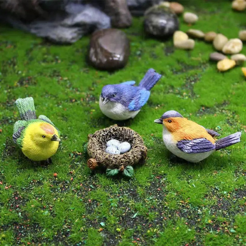 Resin Bird & Nest Figurine Set – Fairy Garden Micro Landscape Resin Figurine Set Nixie