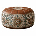 Boho Round Ottoman Pouf Cover – Fillable PU Leather Footstool Ottoman Pouf Cover Nixie B