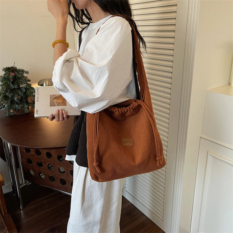 Korean Minimalist Plush Drawstring Tote Bag – Large Capacity Plush Shoulder Tote Bag Nixie