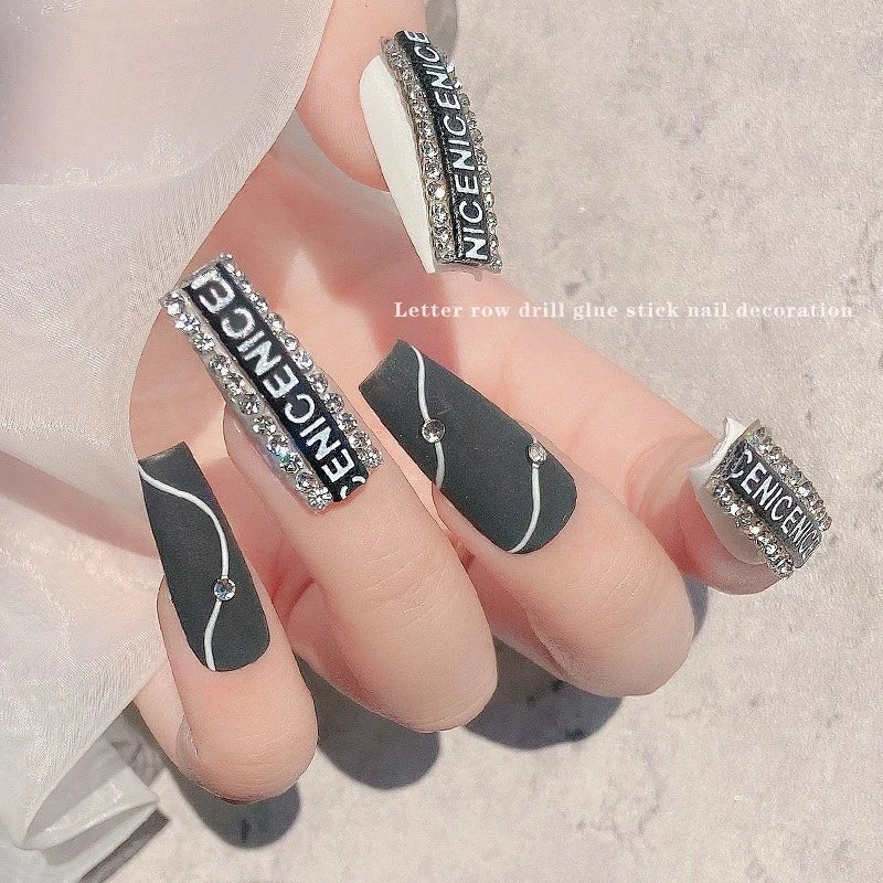 12pcs Rhinestone Strip Nail Tapes – Crystal Manicure Stickers Nail Art Strips Nixie