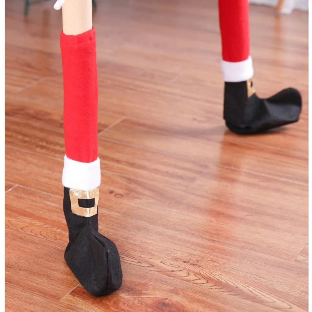 4PCS Christmas Chair Leg Covers Santa Boots Velvet Furniture Pads Holiday Chair Covers Nixie