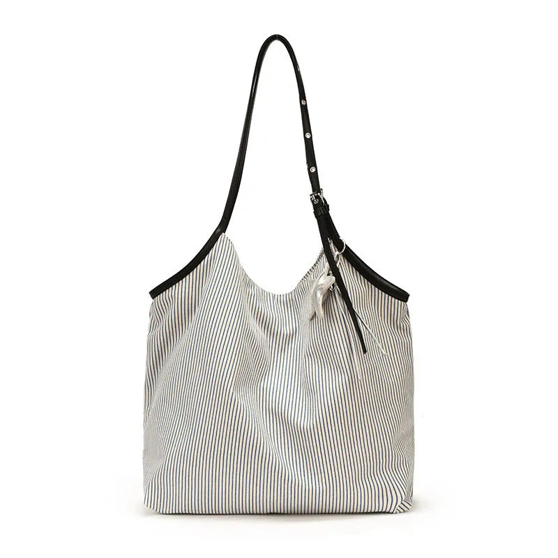 Korean Striped Canvas Tote Bag | Leopard Print Shoulder Bag